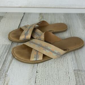 Toms Womens 7 Boho Tan open toe slip on flat Leather sandals summer